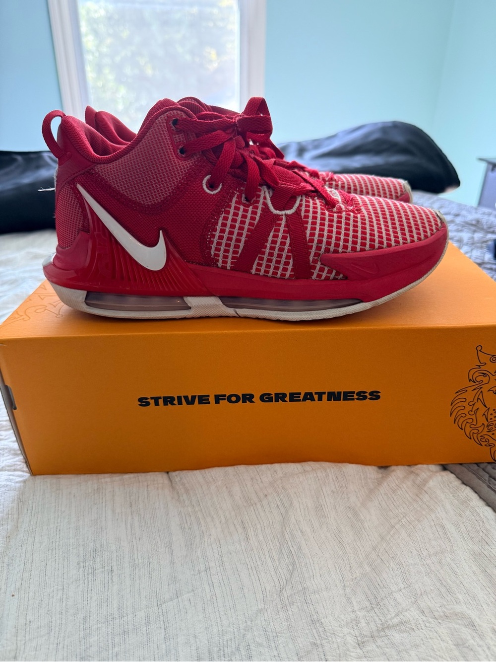 Nike LeBron Witness VII TB Red Basketball Sneakers with White Swoosh Accent